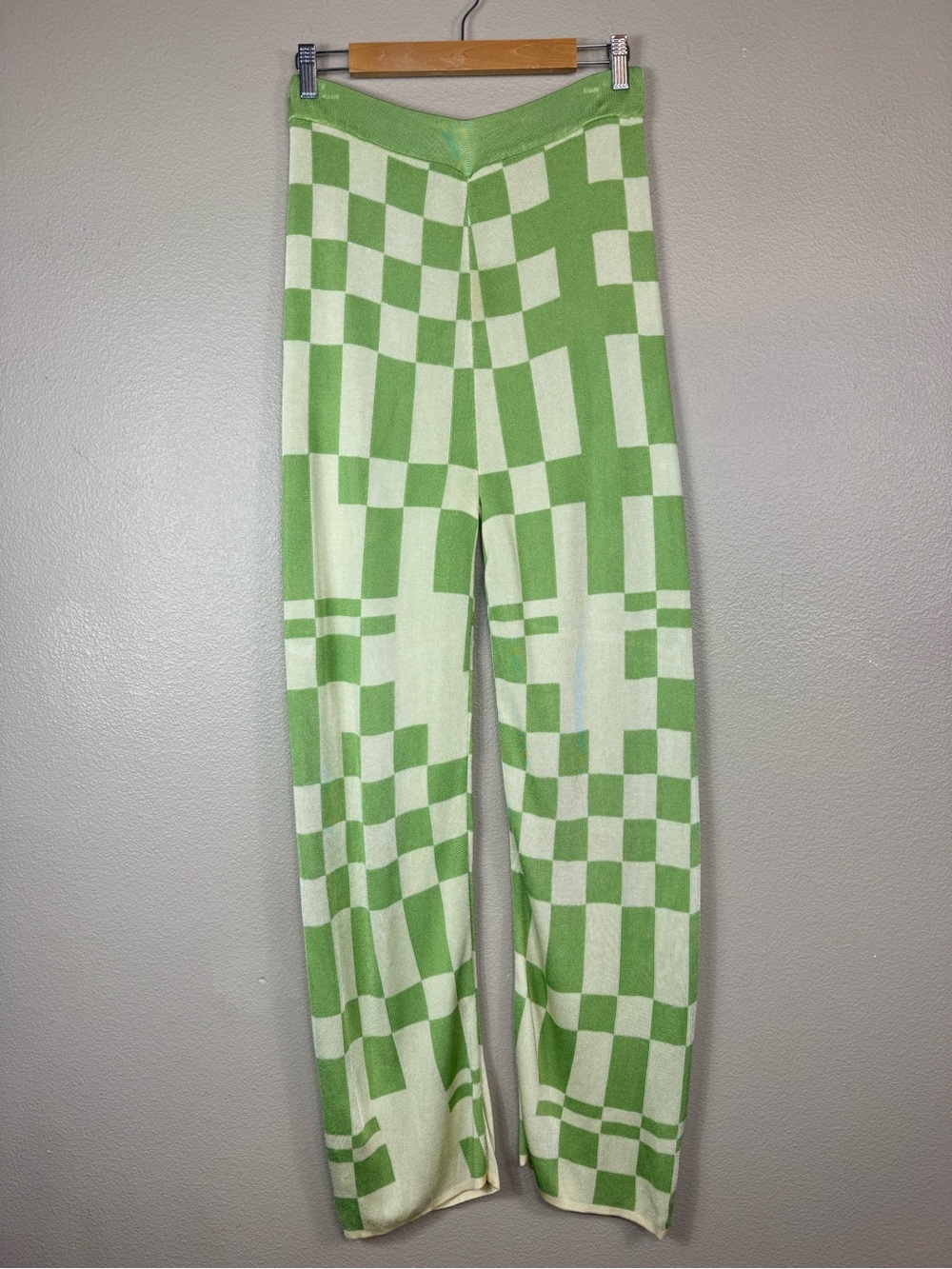 Paloma Wool Puerto Checkered Knit Straight Leg Pants 100% Viscose XL J